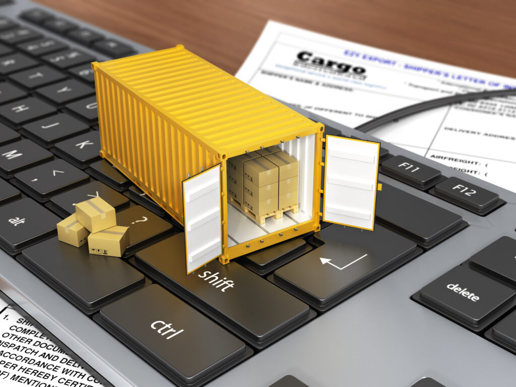 Opened Ship Container with Boxes on the Keyboard